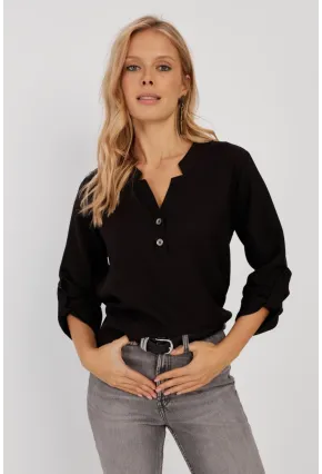 Kadın Siyah Düğmeli Bluz BR1320