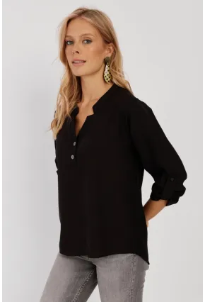 Kadın Siyah Düğmeli Bluz BR1320