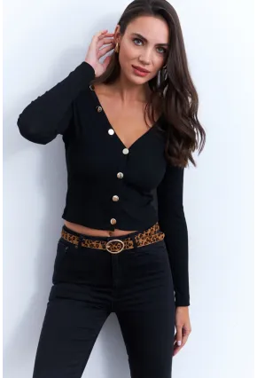 Kadın Siyah Düğmeli Kısa Hırka EY2952