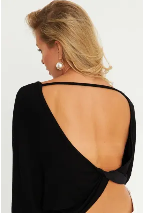 Kadın Siyah Düğüm Detaylı Bluz GÇ176