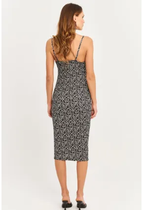 Kadın Siyah-Ekru Askılı Bürümcük Midi Elbise KAB302