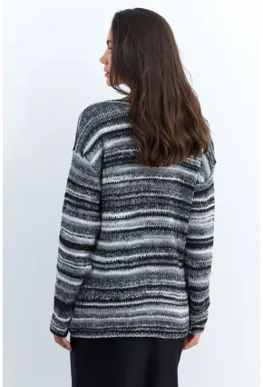 Kadın Siyah-Ekru Çizgili Kazak KAZ28