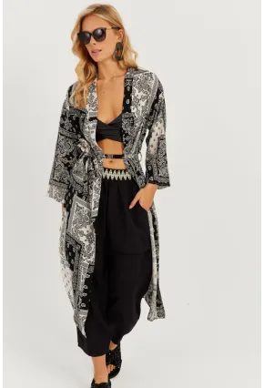 Kadın Siyah-Ekru Desenli Kimono GÇ155
