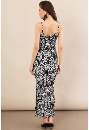 Kadın Siyah-Ekru Desenli Maxi Elbise FLS08
