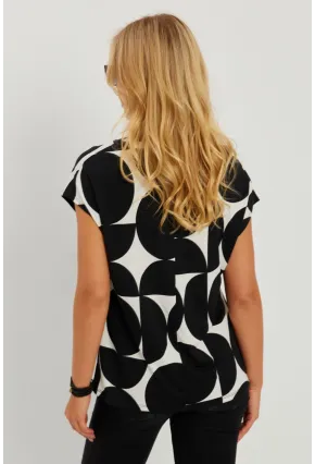 Kadın Siyah-Ekru V Yaka Desenli Bluz AYD293