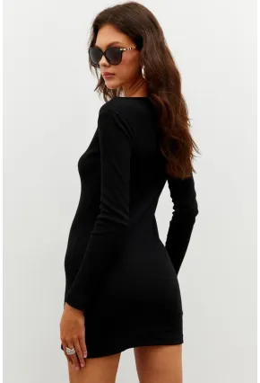 Kadın Siyah Fermuarlı Kaşkorse Mini Elbise EY2530