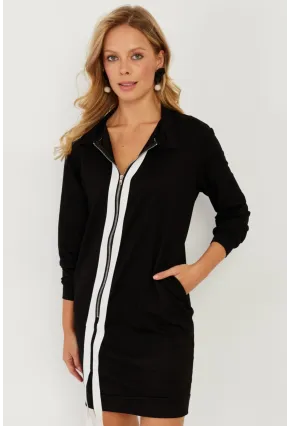 Kadın Siyah Fermuarlı Midi Elbise ST5025