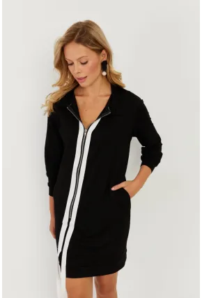 Kadın Siyah Fermuarlı Midi Elbise ST5025