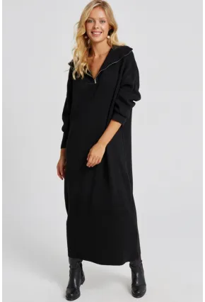 Kadın Siyah Fermuarlı Triko Maxi Elbise SF2525