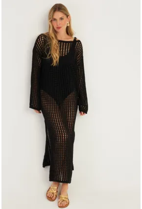 Kadın Siyah File Kaftan SMT550