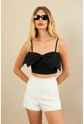 Kadın Siyah Fiyonklu Crop Bluz KED0089