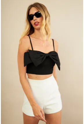 Kadın Siyah Fiyonklu Crop Bluz KED0089