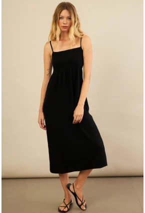 Kadın Siyah Gipeli Midi Müslin Elbise YEL221685