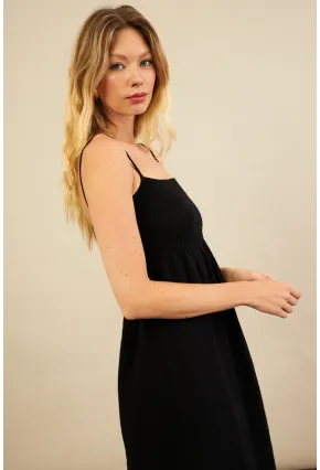 Kadın Siyah Gipeli Midi Müslin Elbise YEL221685
