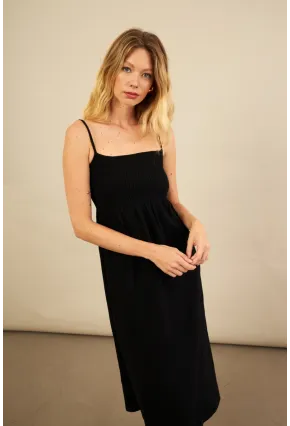 Kadın Siyah Gipeli Midi Müslin Elbise YEL221685