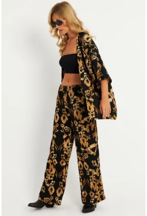 Kadın Siyah-Gold Desenli Bürümcük Alt Üst  Takım LON3004