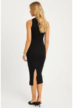 Kadın Siyah-Gri Kaşkorse Yırtmaçlı Midi Elbise XL2010