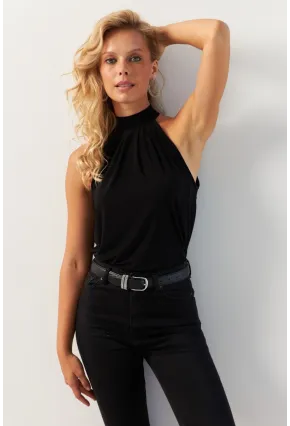 Kadın Siyah Halter Yaka Bluz LPP1273
