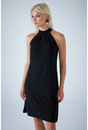 Kadın Siyah Halter Yaka Midi Elbise LPP1309