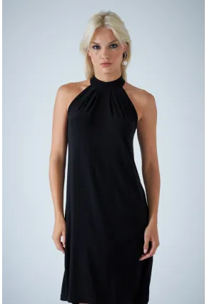 Kadın Siyah Halter Yaka Midi Elbise LPP1309