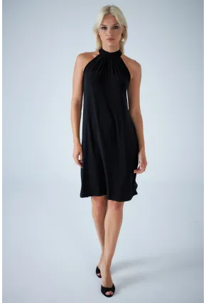 Kadın Siyah Halter Yaka Midi Elbise LPP1309