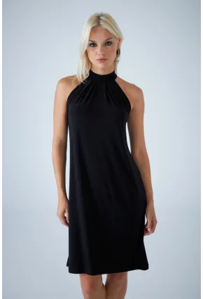 Kadın Siyah Halter Yaka Midi Elbise LPP1309