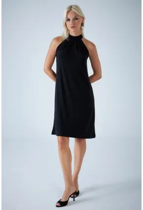 Kadın Siyah Halter Yaka Midi Elbise LPP1309