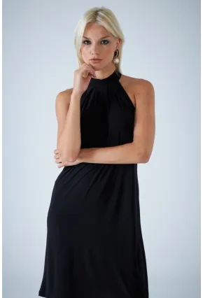 Kadın Siyah Halter Yaka Midi Elbise LPP1309