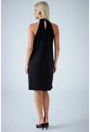 Kadın Siyah Halter Yaka Midi Elbise LPP1309