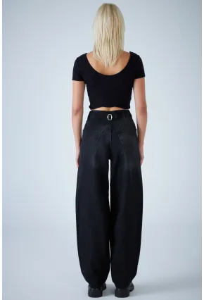 Kadın Siyah Yüksek Bel Baggy Jean TSS388