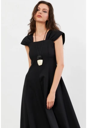 Kadın Siyah Kare Yaka Kloş Elbise NH102