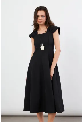 Kadın Siyah Kare Yaka Kloş Elbise NH102