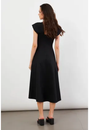 Kadın Siyah Kare Yaka Kloş Elbise NH102