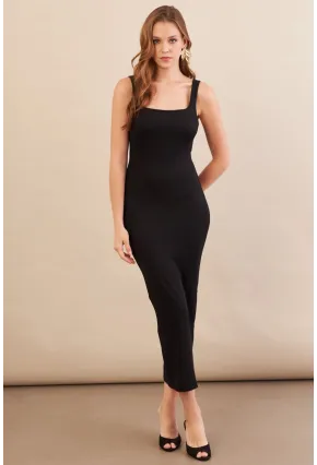 Kadın Siyah Kare Yaka Midi Elbise DMR295-90