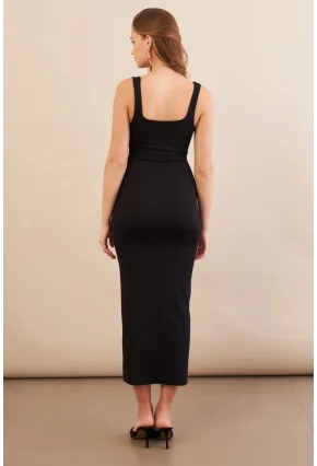 Kadın Siyah Kare Yaka Midi Elbise DMR295-90