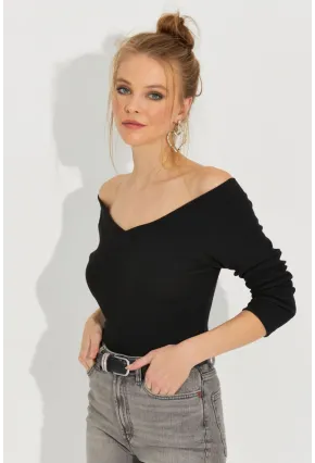 Kadın Siyah Kaşkorse Bluz Yİ2495