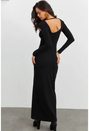 Kadın Siyah Kaşkorse Maxi Elbise EY1513