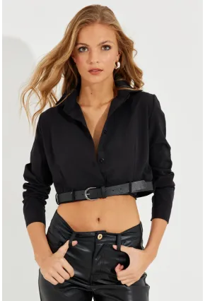 Kadın Siyah Kemerli Kısa Gömlek MEN2017