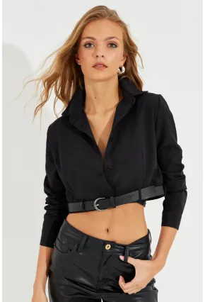 Kadın Siyah Kemerli Kısa Gömlek MEN2017