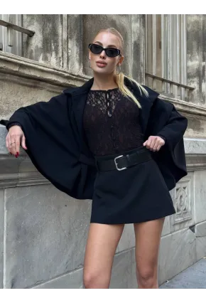 Kadın Siyah Kemerli Şort Etek