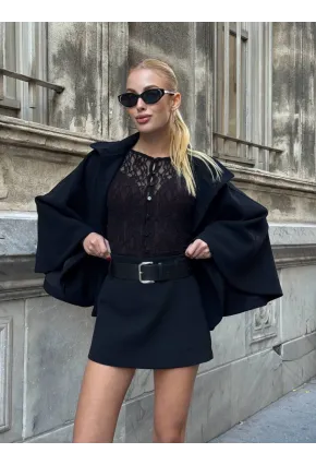 Kadın Siyah Kemerli Şort Etek