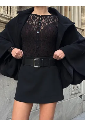 Kadın Siyah Kemerli Şort Etek