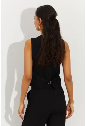 Kadın Siyah Keten Astarlı Yelek TW60046