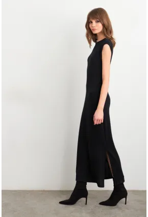 Kadın Siyah Kolsuz Yırtmaçlı Midi Elbise TF60