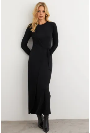 Kadın Siyah Kruvaze Maxi Elbise COL31