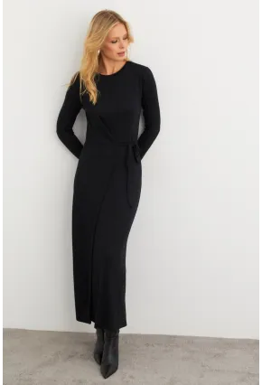 Kadın Siyah Kruvaze Maxi Elbise COL31