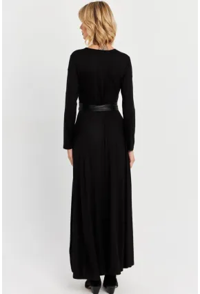 Kadın Siyah Kruvaze Maxi Elbise VTN3