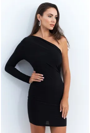 Kadın Siyah Kruvaze Tek Kol Mini Yılbaşı Elbise ELT4035