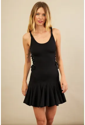 Kadın Siyah Kuş Gözlü Fırfırlı Midi Elbise YEL221710