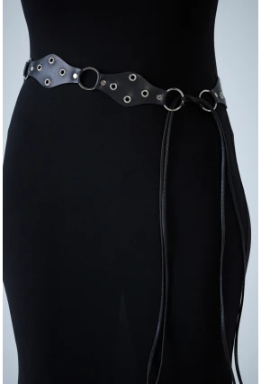 Kadın Siyah Kuşgözlü Bağcıklı Kemer BE726